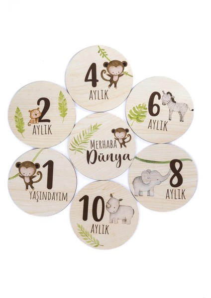 Sevimli Safari Hayvanları ile Ahşap Bebek Fotoğraf Çekim Kartları fırsatları
