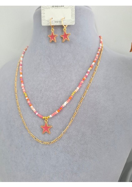 Kum Boncuklu Zincirli Ikili Kolye & Küpe Takımı fiyatları