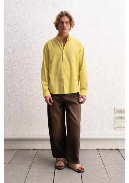 Oversize Dökümlü Hafif Keten Gömlek
