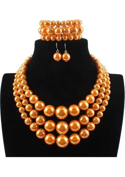 Lüks Inci Kolye+Bileklik ve Küpe Seti