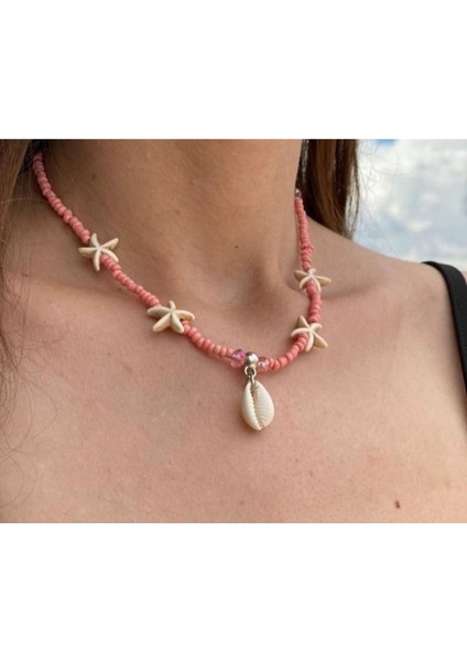 Pembe Kum Boncuk Deniz Yıldızı Kolye