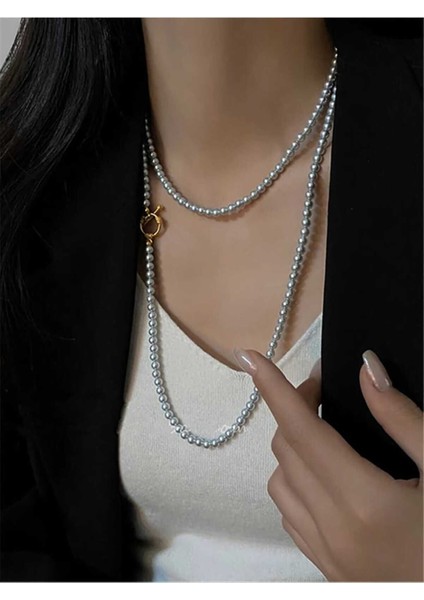 Şık Uzun Geçirmeli Inci Kolye