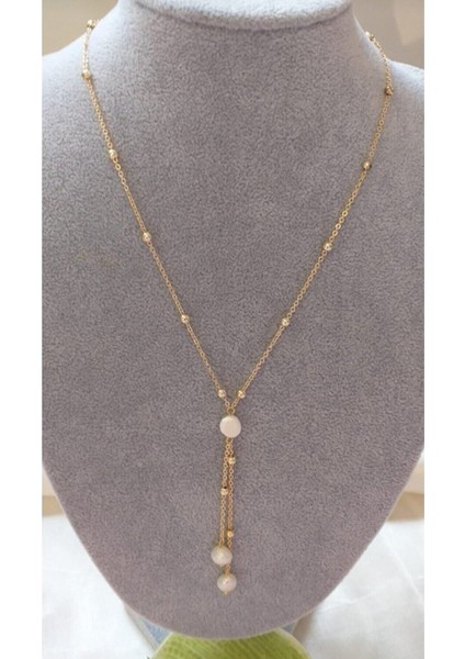Altın Kaplamalı Krem Inci Kolye