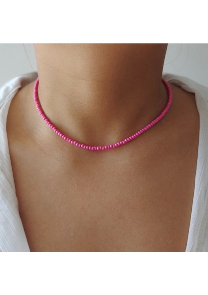 Pembe Kum Boncuk Kolye