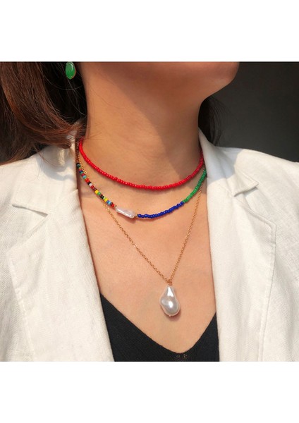 3 Lü Küm Boncuklu Tasarım Kolye fiyatları