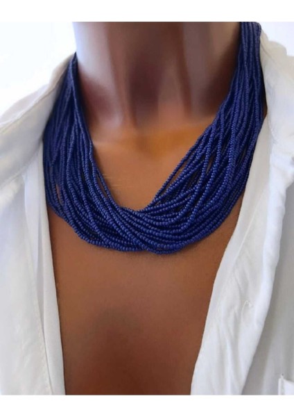 Lacivert Kum Boncuk Çoklu Tarz Kolye