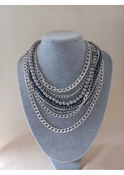 Silver Zincir Füme Kristal Taş Çoklu Tasarım Kolye fiyatları