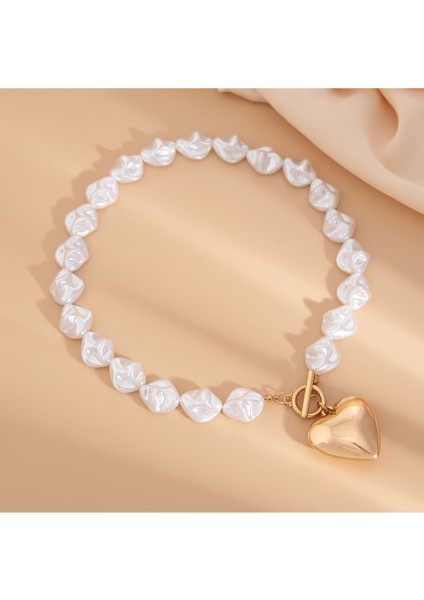 Kalp Detaylı Düzensiz Inçi Tasarım Kolye Bileklik