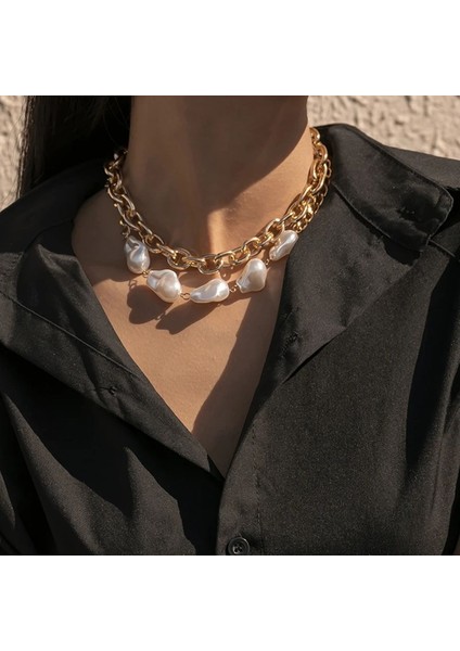 Kalın Zincir Incilı Kolye