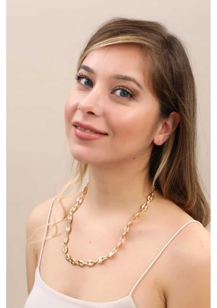 Kadın - Altın Kaplama Gold Düğme Kararması Olmaz Kolye