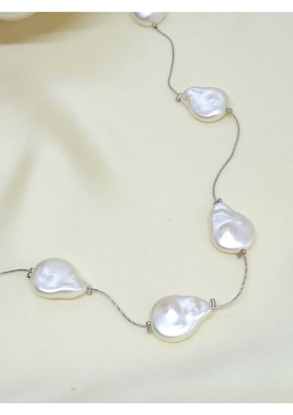 Silver Düzensiz Barok Incili Kolye fiyatları