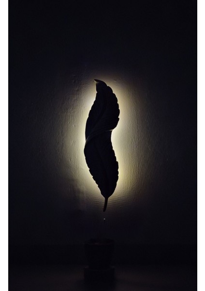 Tüy Aplik Led'li Pil'li Dekoratif Duvar Aydınlatma Krem-Mavi 60*16 cm