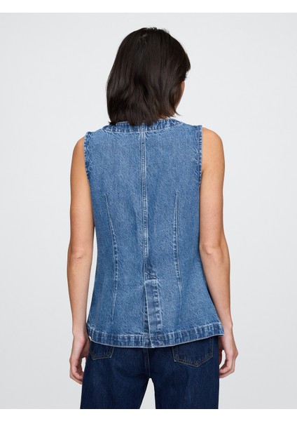 Kadın Mavi Longline Denim Yelek