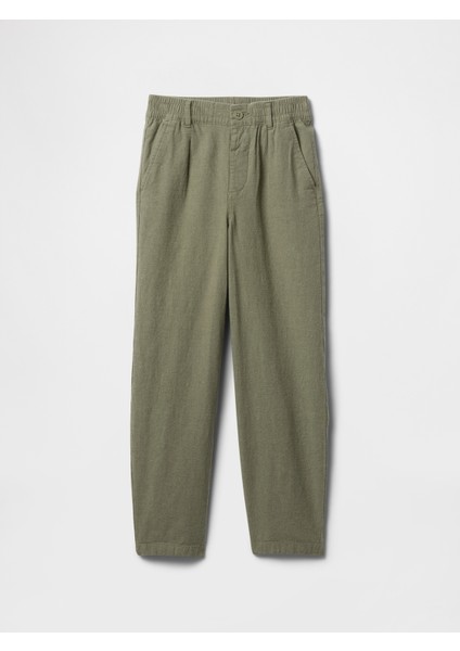 Erkek Çocuk Haki Keten Karışımlı Pantolon