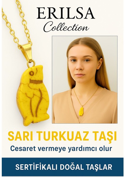Sertifikalı Sarı Renkli Penguen Model Yeşil Sarı Taşı Kolye – Şifa, Koruma ve Doğal Denge