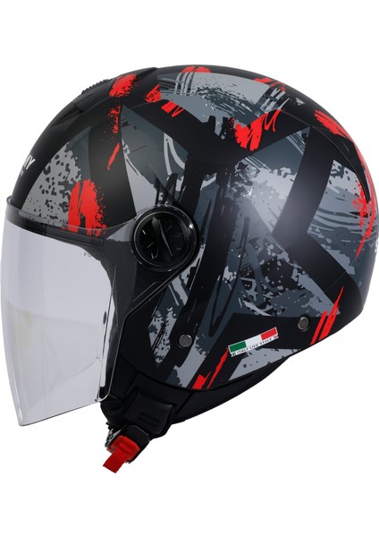 Sw 715 Poıson Black Grey Red Yarım Kask