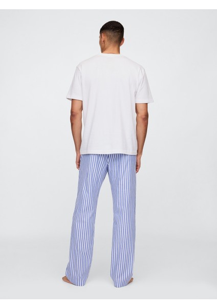Erkek Mavi Relaxed Poplin Pijama Altı