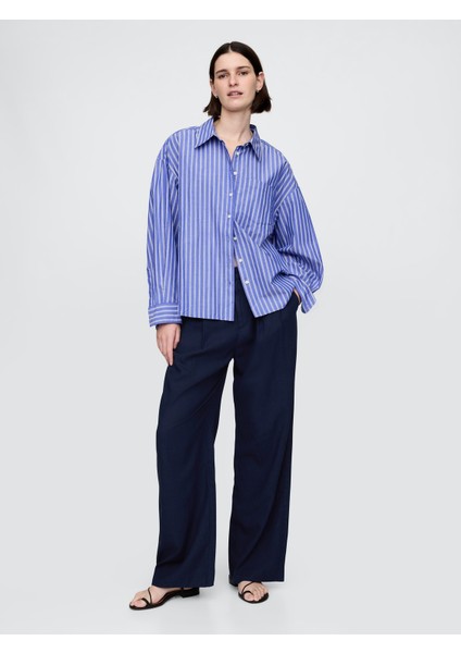 Kadın Lacivert 365 High Rise Keten Karışımlı Pantolon