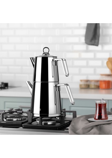 Chef Prestige Paslamnaz Çelik Büyük Çaydanlık Takımı