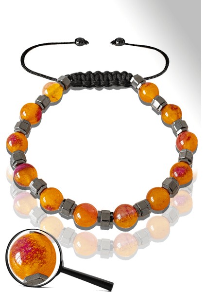 Sertifikalı Silver Hematitli Turuncu Mor Renkli Kuvars Taşı Bileklik