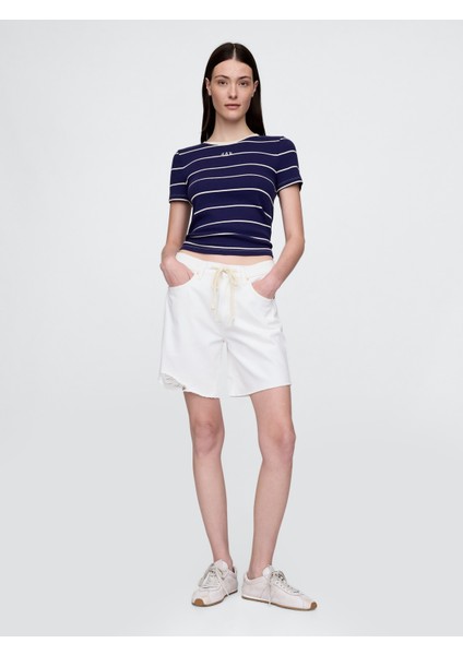 Kadın Lacivert Gap Logo Modern Crop T-Shirt