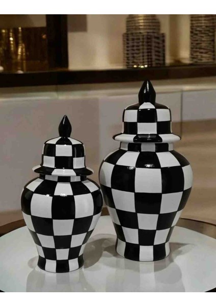 Lesay, Seramik, El Boyaması Dama Desenli, Dekoratif Şah Küp, Vazo
