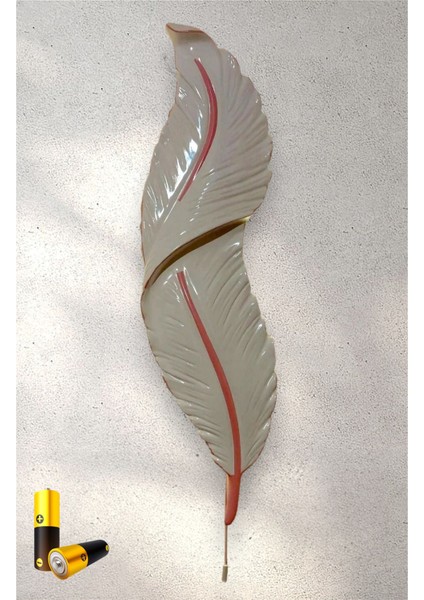 Tüy Aplik Ledli Pilli Dekoratif Duvar Aydınlatma - Şık ve Modern Tasarım - (60*16 cm )