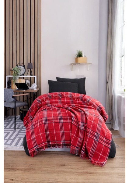 Battaniye Pamuklu Tek Kişilik Nordic Cozy Kırmızı