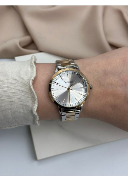 Çift Renk Gümüş-Rose Gold Minimal Tasarım Ferrucci Kadın Kol Saati