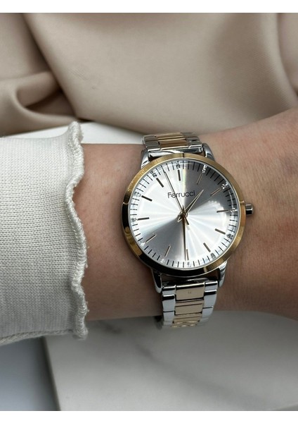 Çift Renk Gümüş-Rose Gold Minimal Tasarım Ferrucci Kadın Kol Saati fiyatları