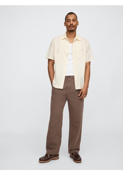 Erkek Kahverengi Keten Pamuk Karışımlı '90S Loose Pileli Khaki Pantolon