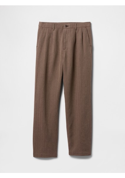 Erkek Kahverengi Keten Pamuk Karışımlı '90S Loose Pileli Khaki Pantolon fiyatları