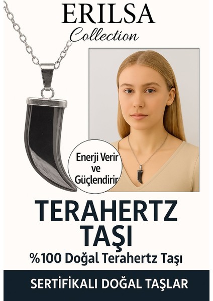 Sertifikalı Boynuz Model Terahertz Taşı Kolye – Yüksek Titreşimli Zihin ve Enerji Taşı