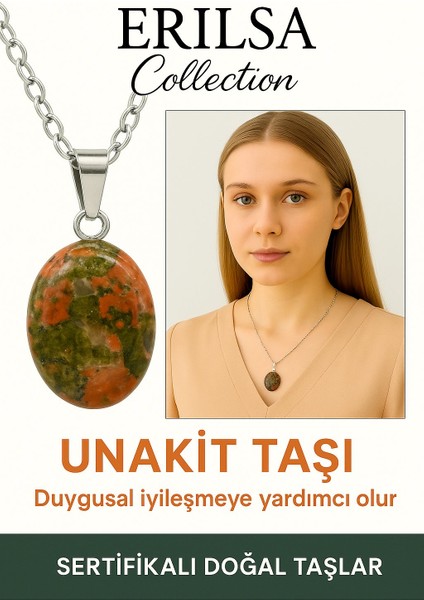 Sertifikalı Oval Unakit Taşı Kolye – Duygusal Şifa, Dengeli Enerji ve Doğal Zarafet