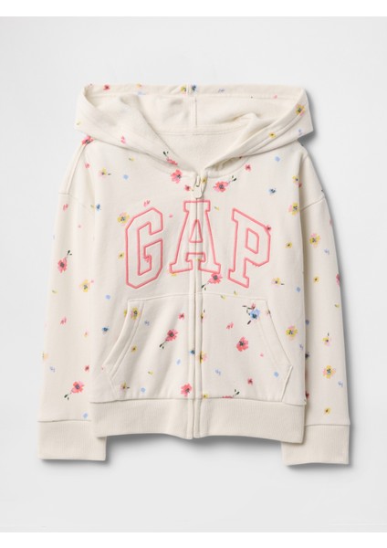 Kız Bebek Bej Gap Logo Fermuarlı Kapüşonlu Sweatshirt