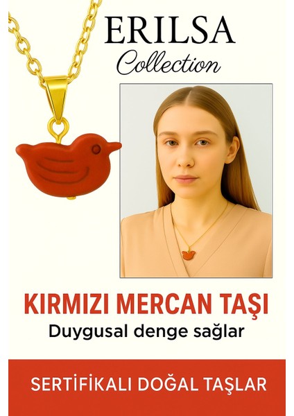 Sertifikalı Kuş Model Kırmızı Mercan Kolye – Özgürlük, Enerji ve Tutkunun Taşı