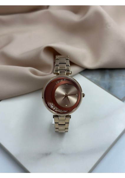 Rose Gold Taşlı Ay Tasarım Ferrucci Kadın Kol Saati fiyatları