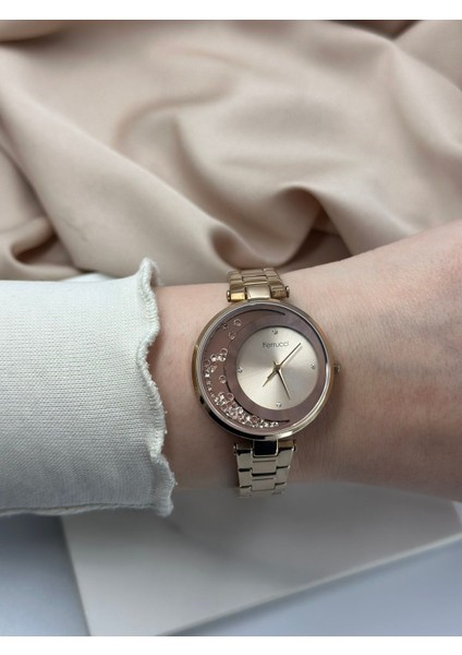 Rose Gold Taşlı Ay Tasarım Ferrucci Kadın Kol Saati modelleri