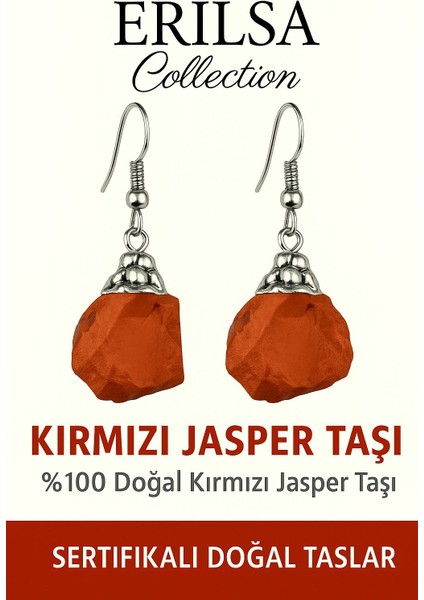 Sertifikalı Ham Işlenmemiş Kırmızı Jasper Taşı Küpe – Güç, Topraklanma ve Ruhsal Dayanıklılık
