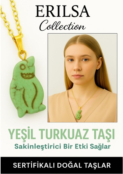 Sertifikalı Yeşil Renkli Penguen Model Yeşil Turkuaz Taşı Kolye – Şifa, Koruma ve Doğal Denge