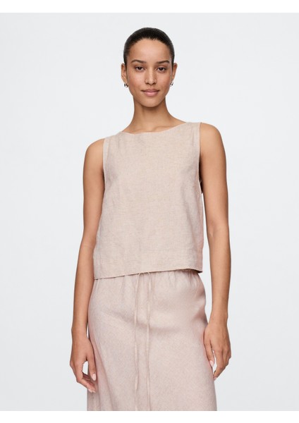 Kadın Bej Keten Karışımlı Gömlek