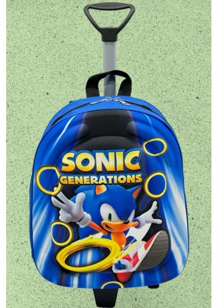 Kirpi Sonic 3d Baskılı Çekçekli Anaokulu Kreş 2-6 Yaş Sırt Çantası Ve Okul Çantası