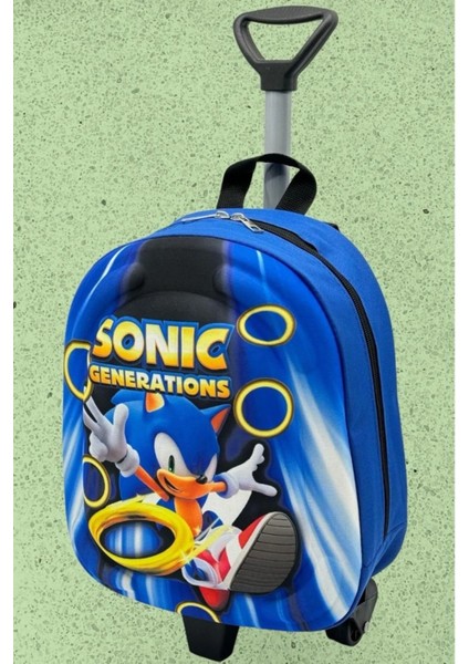 Kirpi Sonic 3d Baskılı Çekçekli Anaokulu Kreş 2-6 Yaş Sırt Çantası Ve Okul Çantası