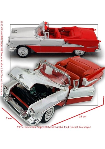 1955 Oldsmobile Super 88 Klasik Model Araba 1:24 Diecast Koleksiyon 19X7CM Kapı Kaput Açılır