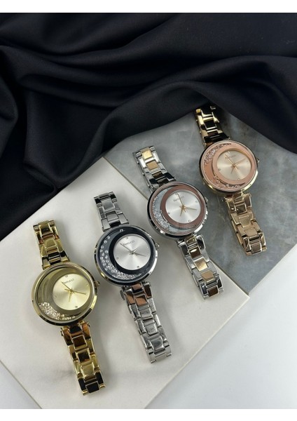 Çift Renk Gümüş-Rose Gold Taşlı Ay Tasarım Ferrucci Kadın Kol Saati modelleri