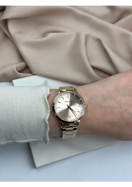 Rose Gold Taşlı Minimal Tasarım Ferrucci Kadın Kol Saati
