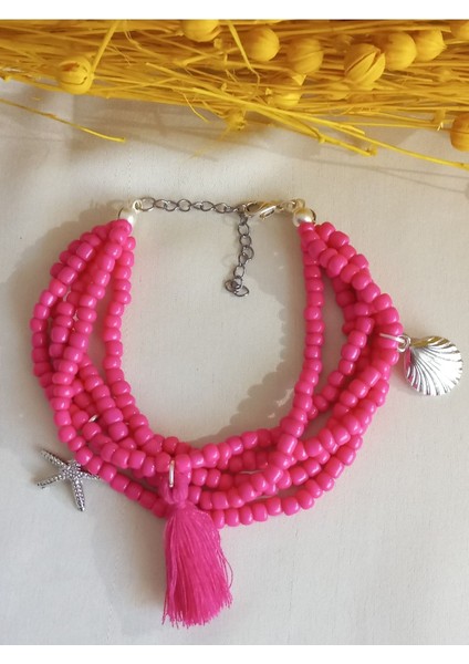 Kadın Çoklu Şeker Pembesi Tasarım Bileklik