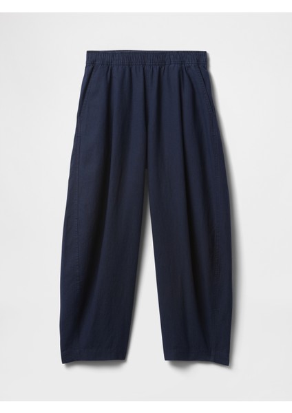 Kadın Lacivert Mid Rise Keten Karışımlı Barrel Pantolon fiyatları