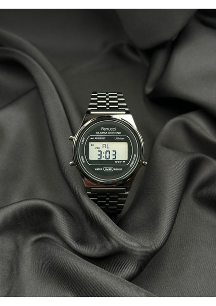 Siyah Çelik Kordon Dijital Tasarım Ferrucci Kadın Saati