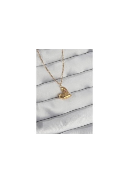 Gold Renkli Taşlı Gold Çelik Kolye